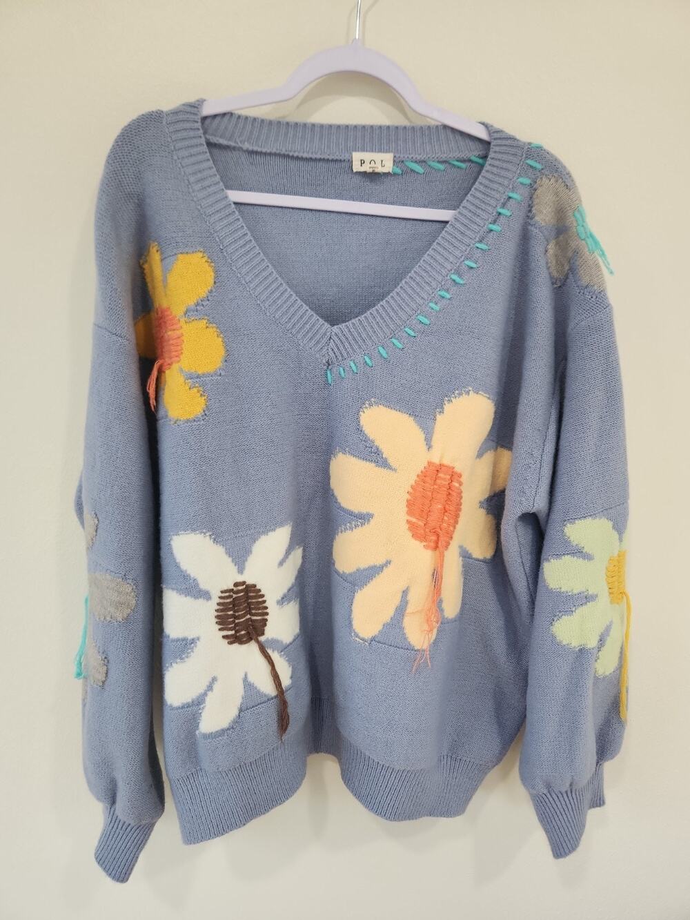 POL Fest Chic 3D Floral Cottagecore Oversized Sweater Paisley Women L